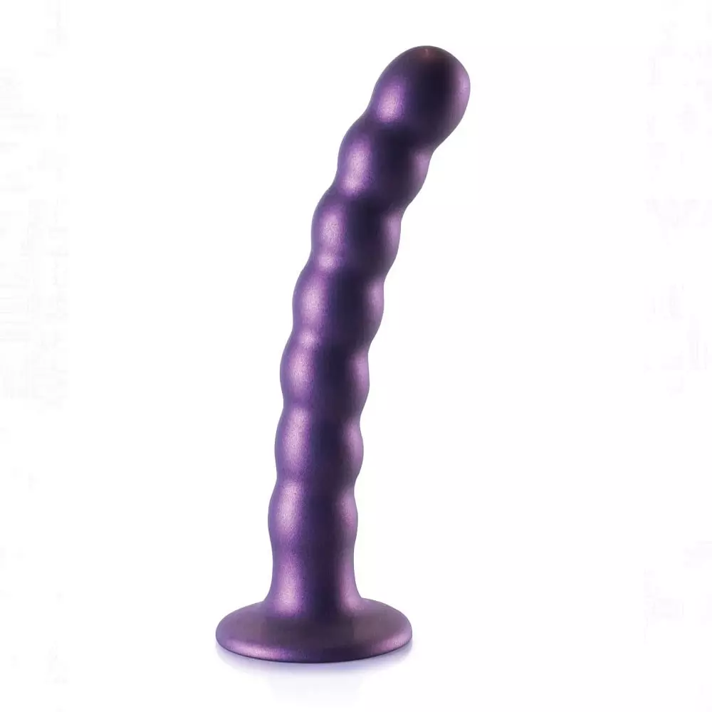Ouch! Beaded 6.5 inch Silicone G-SPOT Dildo In Metallic Purple